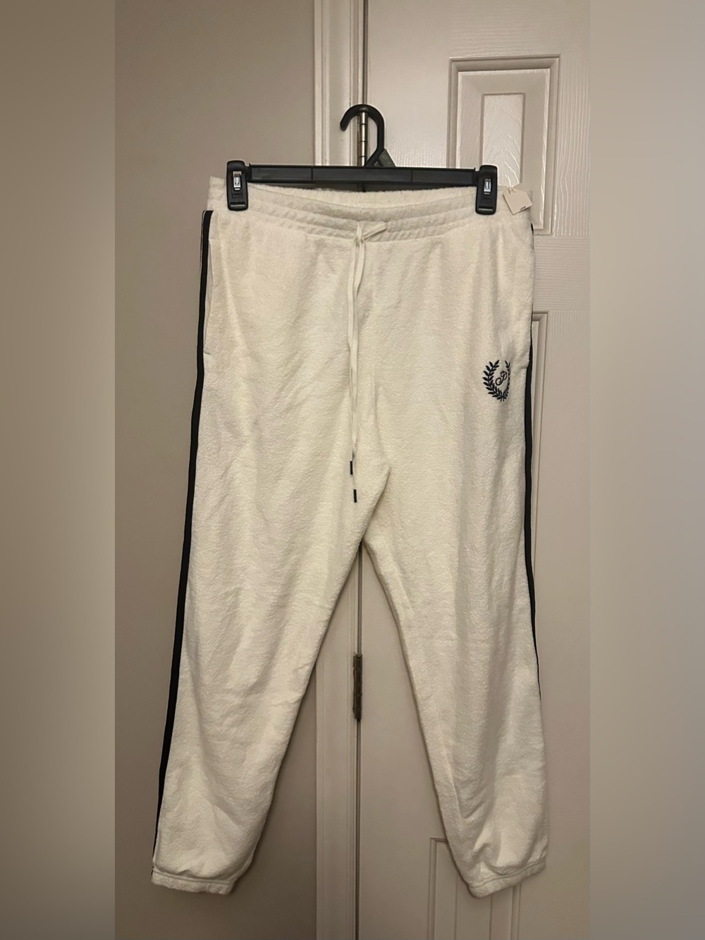 PINK Victoria's Secret Cream Terry Joggers with Black Side Stripes
